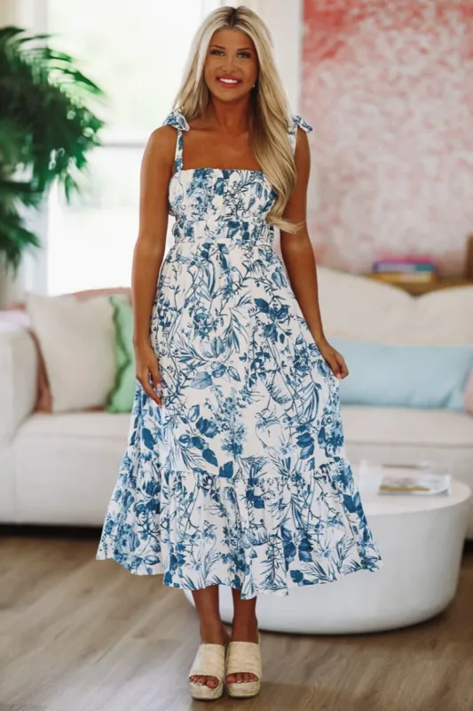 Iris Midi Dress - Blue and White sold by Hazel & Olive