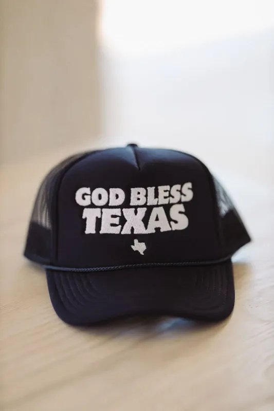God Bless Texas Trucker Hat - Navy sold by Hazel & Olive