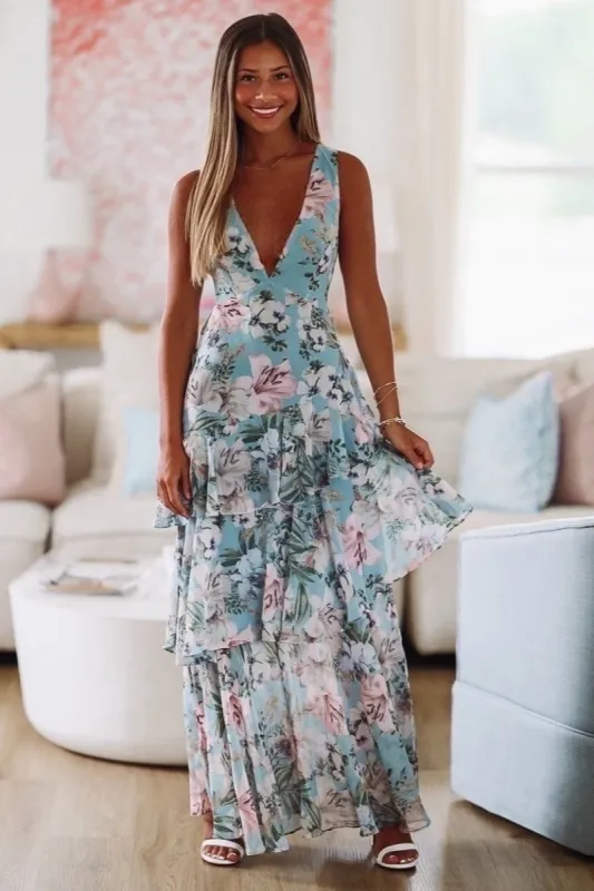 Elena's Love Maxi Dress - Blue and Pink sold by Hazel & Olive