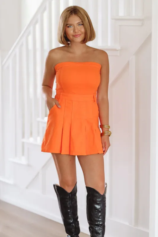 Orange Love Denim Mini Dress - Orange sold by Hazel & Olive