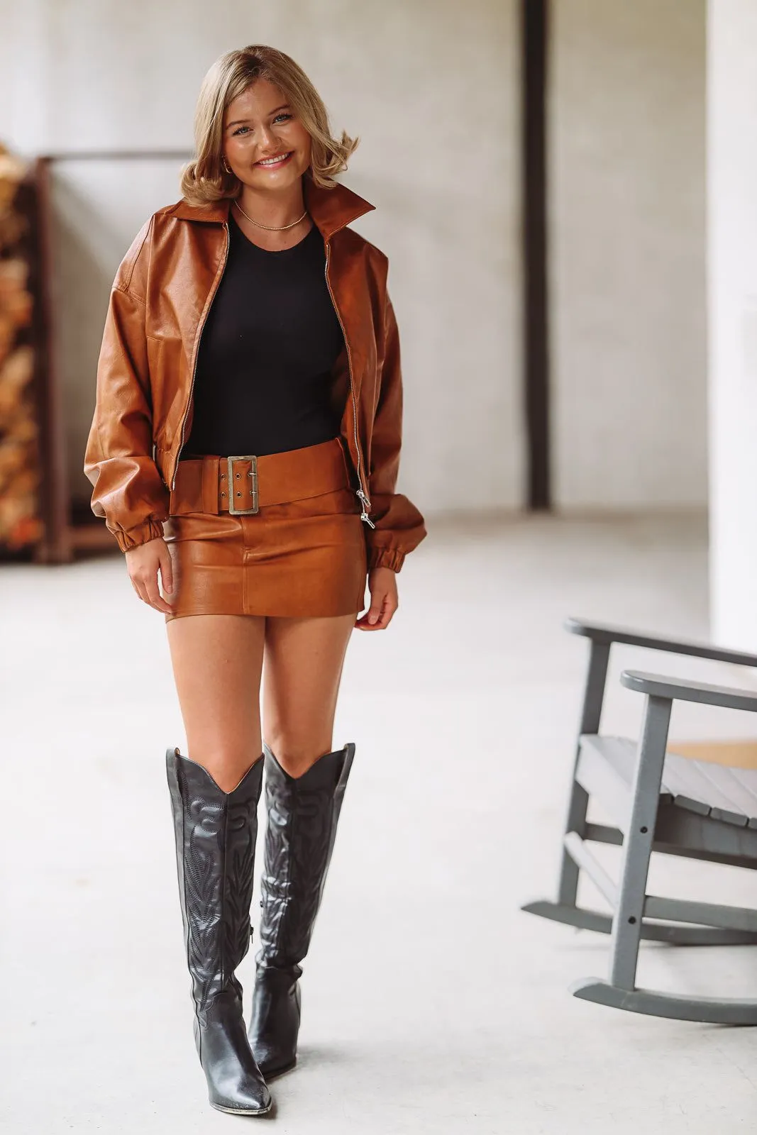 Let it Rock Mini Skirt - Camel Brown sold by Hazel & Olive product image thumbnail 2