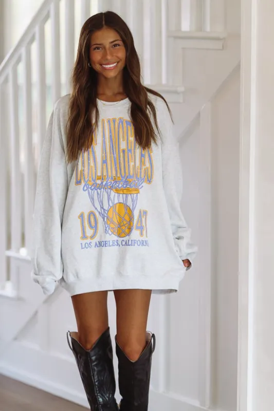 Vintage Los Angeles Basketball  Oversized Sweatshirt - Grey sold by Hazel & Olive