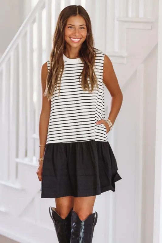 Play it Cool Mini Dress - Black and White sold by Hazel & Olive
