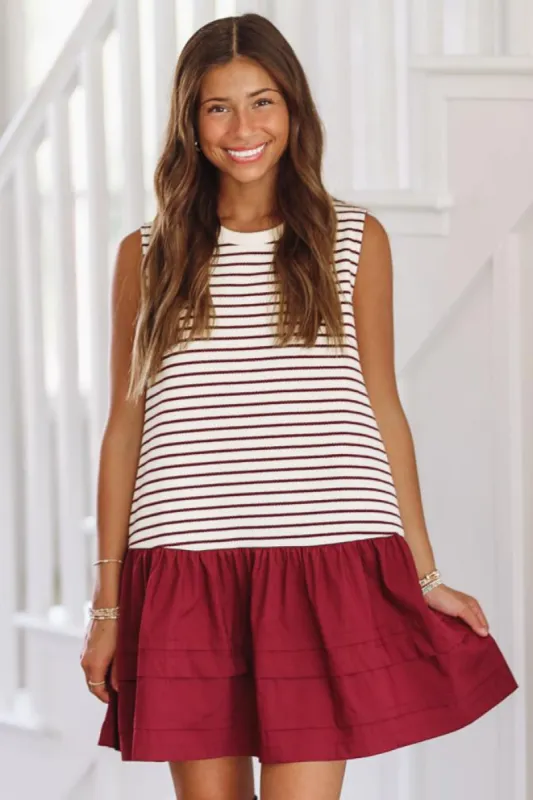 Play it Cool Mini Dress - Crimson and White sold by Hazel & Olive