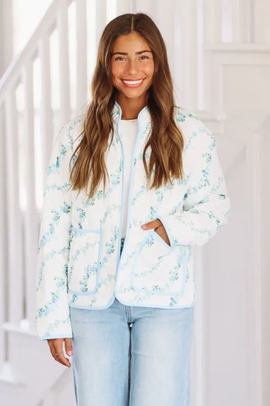 Always Loved Quilted Jacket - Blue sold by Hazel & Olive