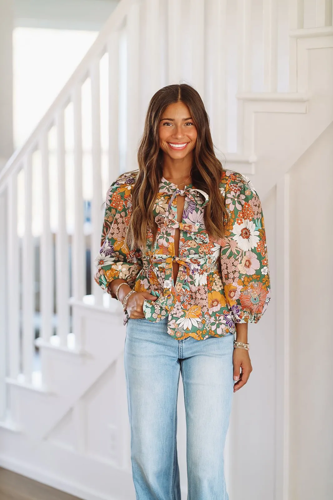 Fall Floral Harvest Bow Top - Purple, Rust, Yellow, Green sold by Hazel & Olive product image thumbnail 2