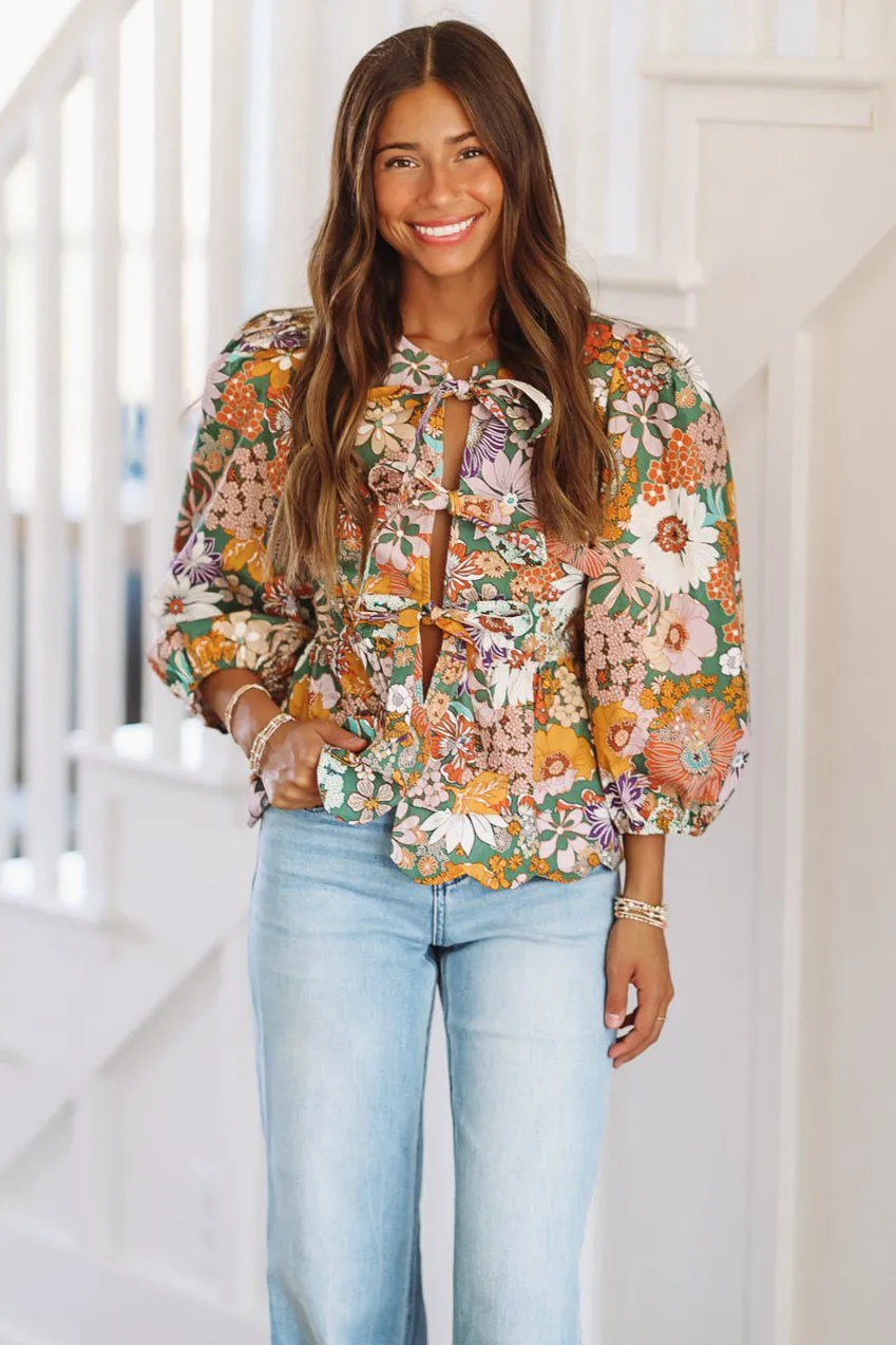 Fall Floral Harvest Bow Top - Purple, Rust, Yellow, Green sold by Hazel & Olive