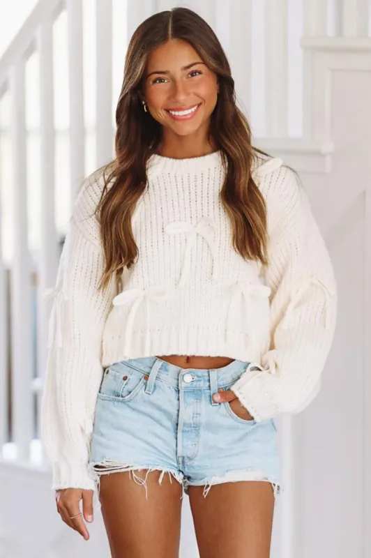 Endless Crush Chunky Bow Sweater  - Ivory sold by Hazel & Olive