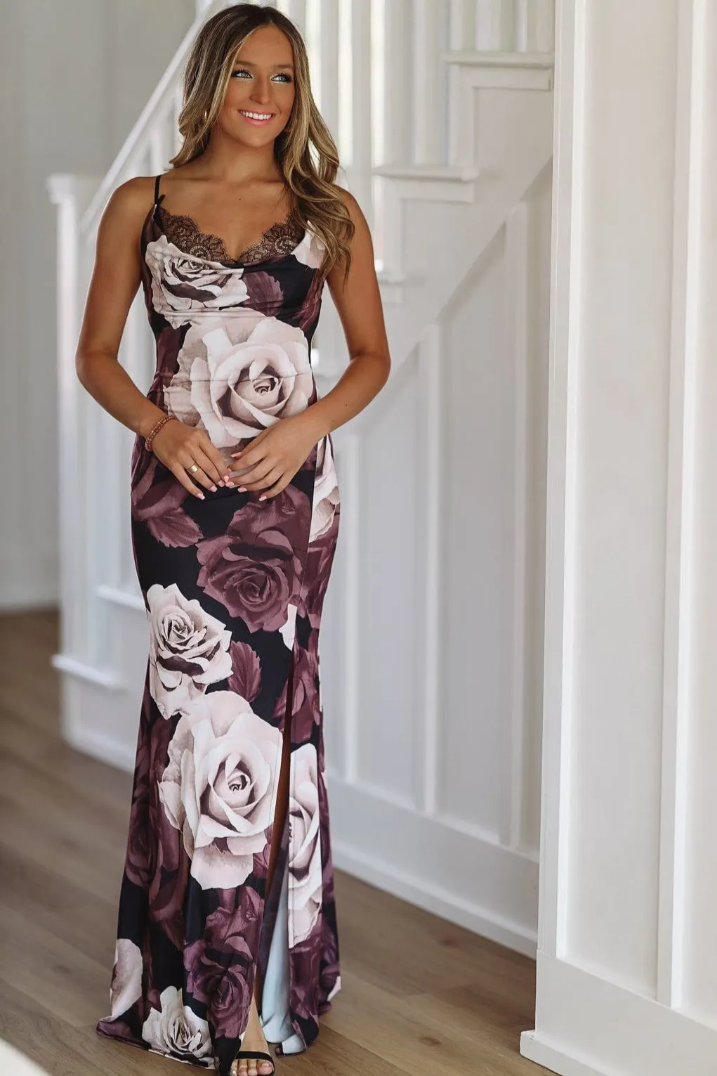 Staying Sultry Maxi Dress Gown - Purple Brown sold by Hazel & Olive