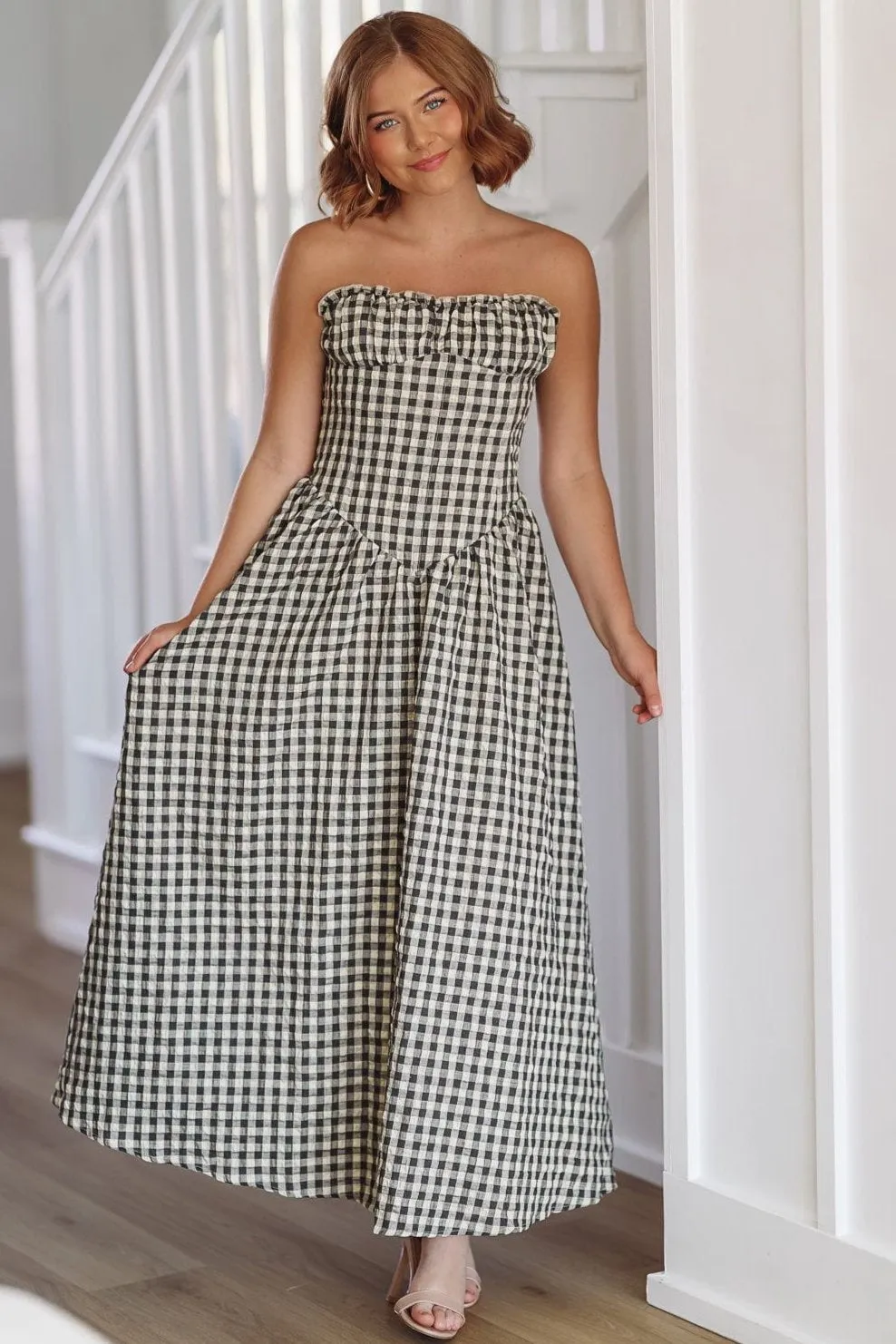 Bennett Maxi Dress - Navy Blue and Taupe sold by Hazel & Olive