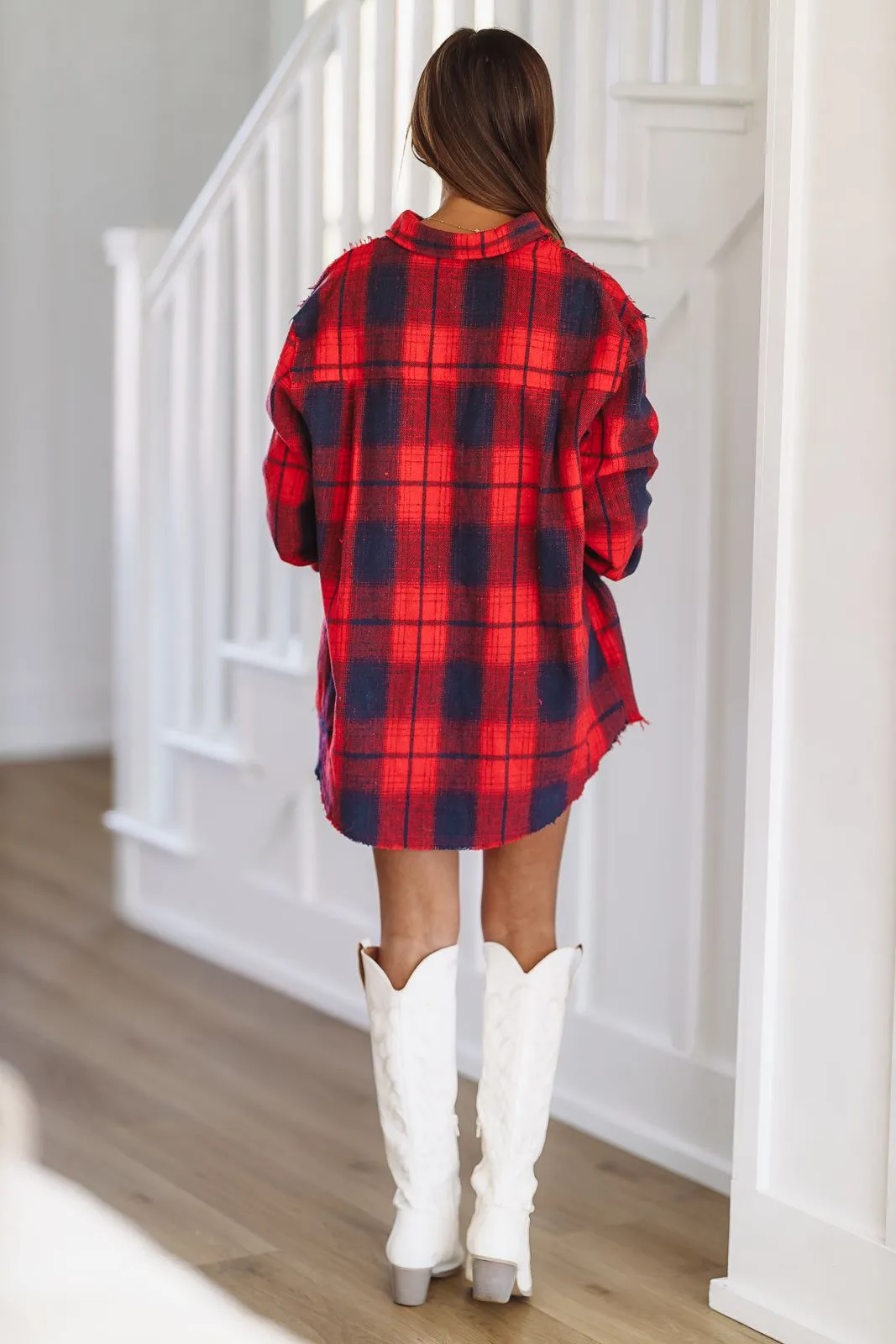 Fall Flannel Shirt Mini Dress - Red and Navy sold by Hazel & Olive product image thumbnail 3