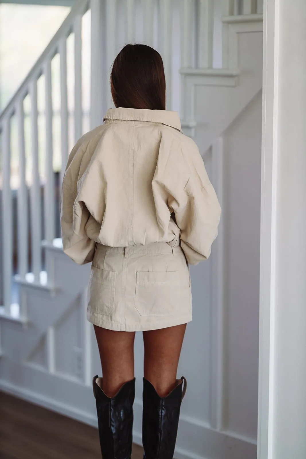 Casual Denim Mini Skirt - Khaki sold by Hazel & Olive product image thumbnail 2