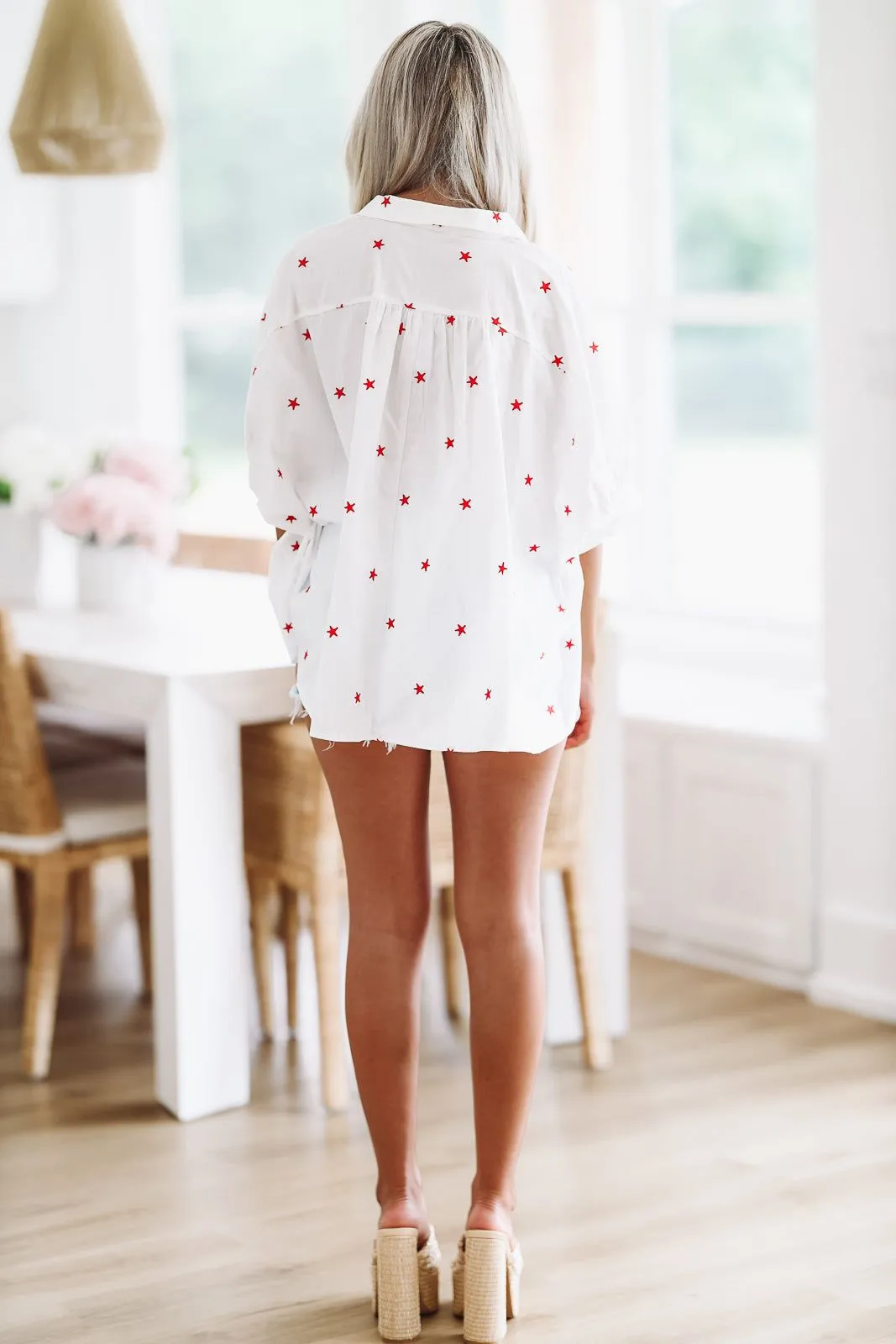 Seeing Stars Button Down Shirt - White and Red sold by Hazel & Olive product image thumbnail 5
