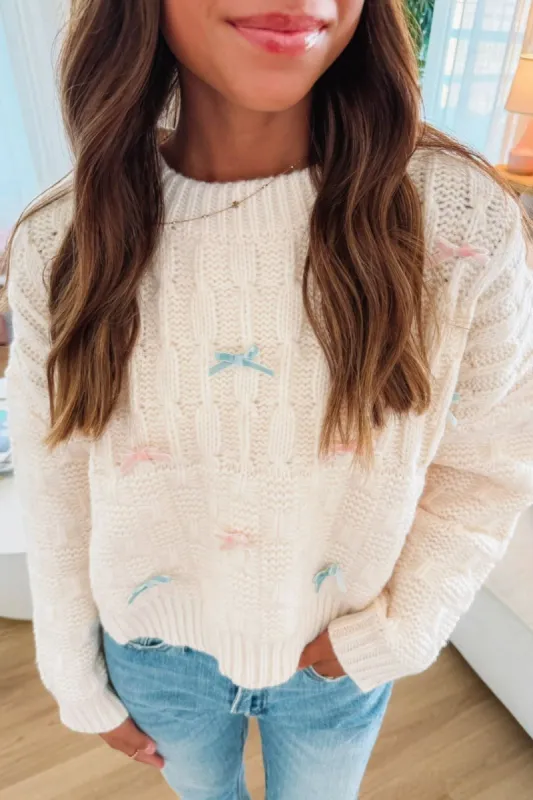 Love Affair Bow Sweater - Cream sold by Hazel & Olive