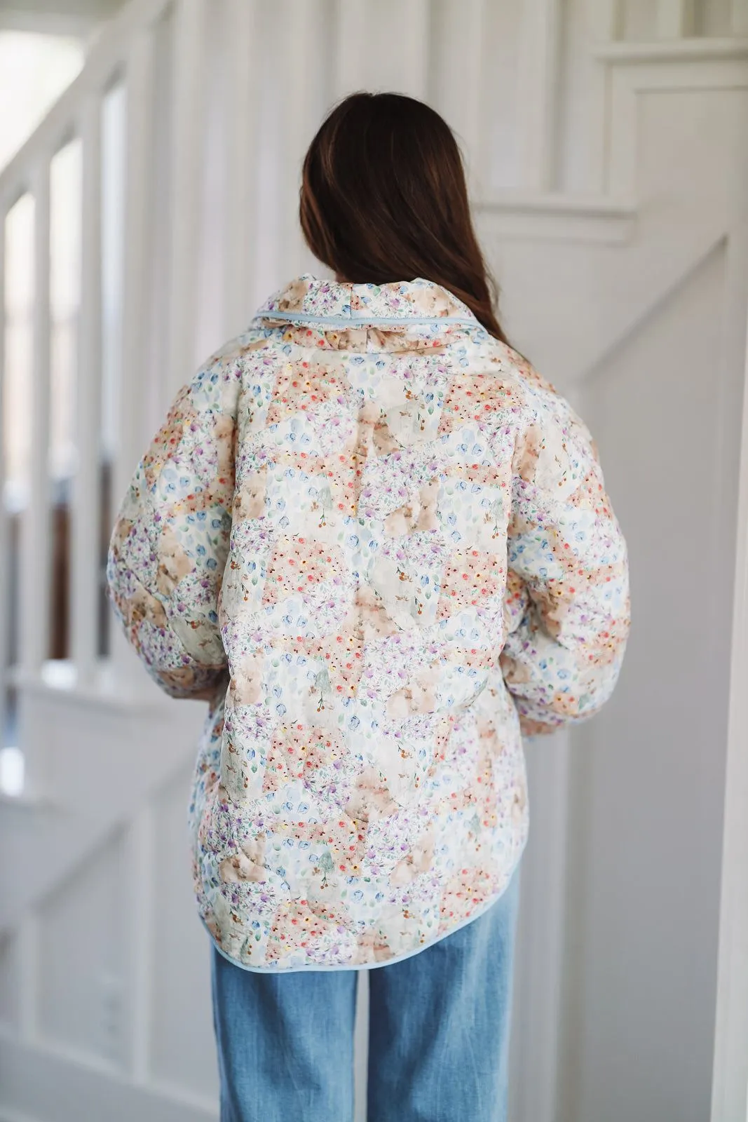 Worth Celebrating Quilted Jacket - Peach and Blue sold by Hazel & Olive product image thumbnail 3