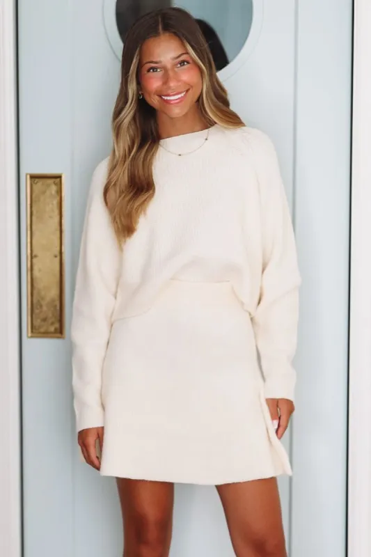 Made Up My Mind Knit Top and Skirt Set - Cream sold by Hazel & Olive