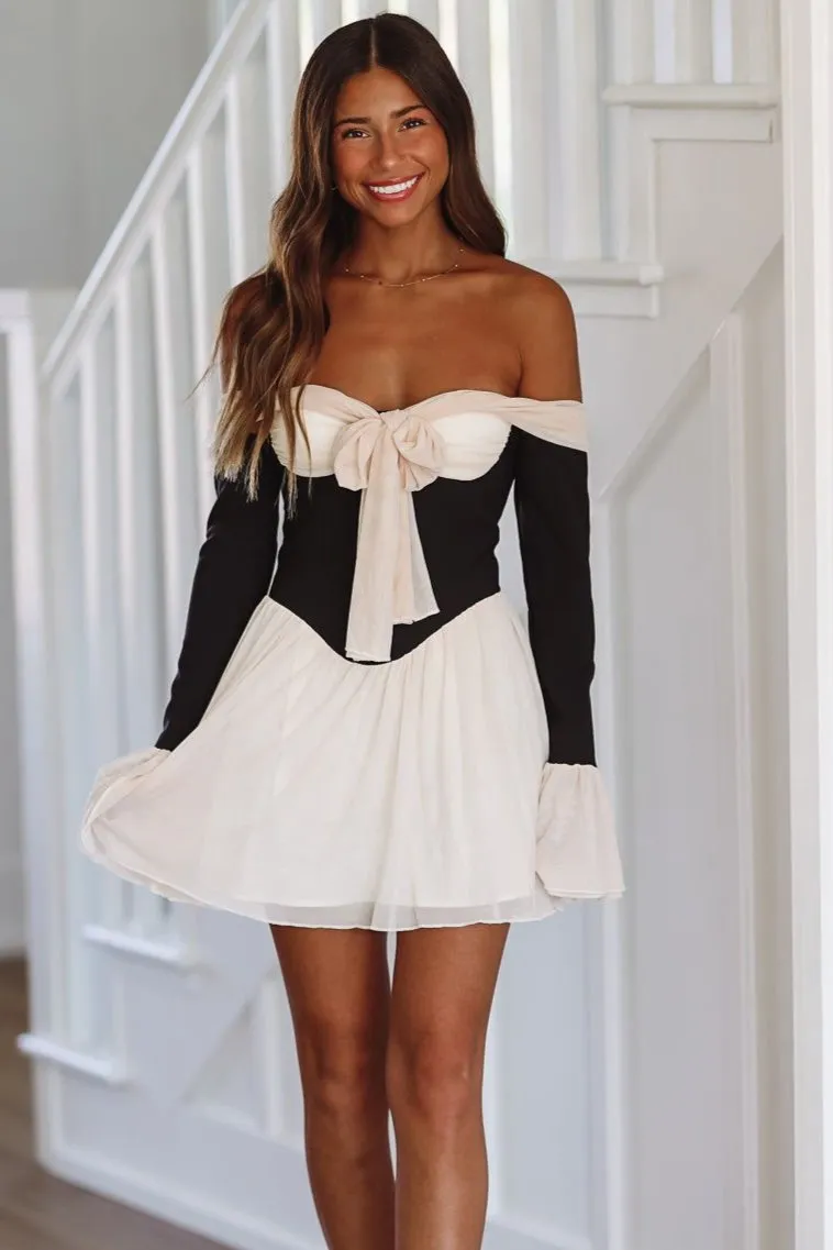Sweet Whispers Mini Dress - Black and Cream sold by Hazel & Olive
