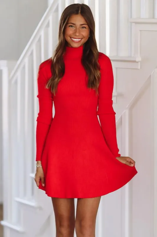 Cozy In Knit Sweater Mini Dress - Red sold by Hazel & Olive
