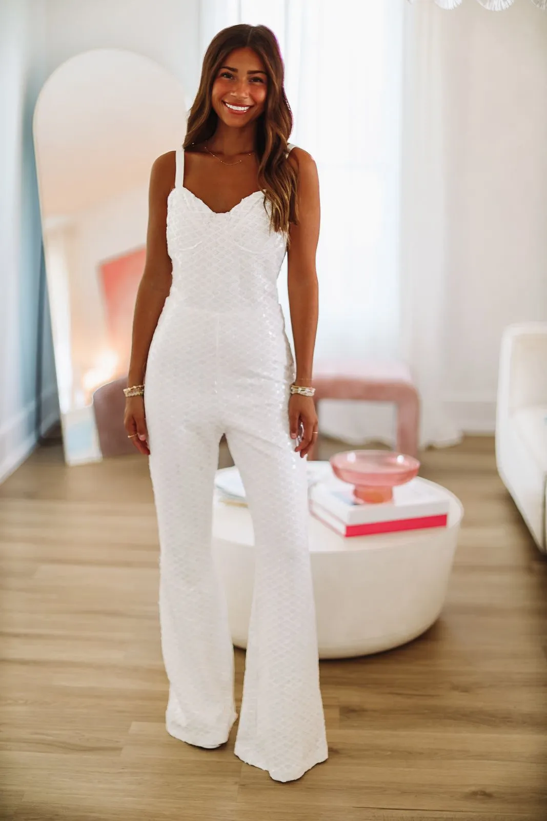 Stay Dolled Up Sequin Jumpsuit - White (FINAL SALE) sold by Hazel & Olive product image thumbnail 2