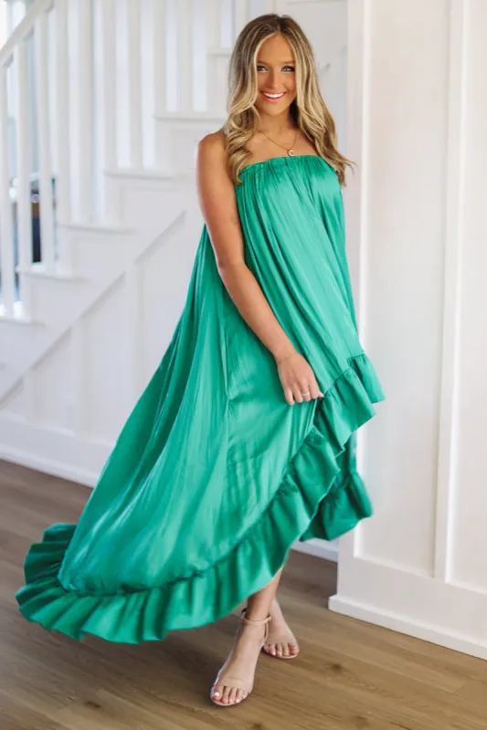 Say What You Will High Low Satin Dress - Green sold by Hazel & Olive
