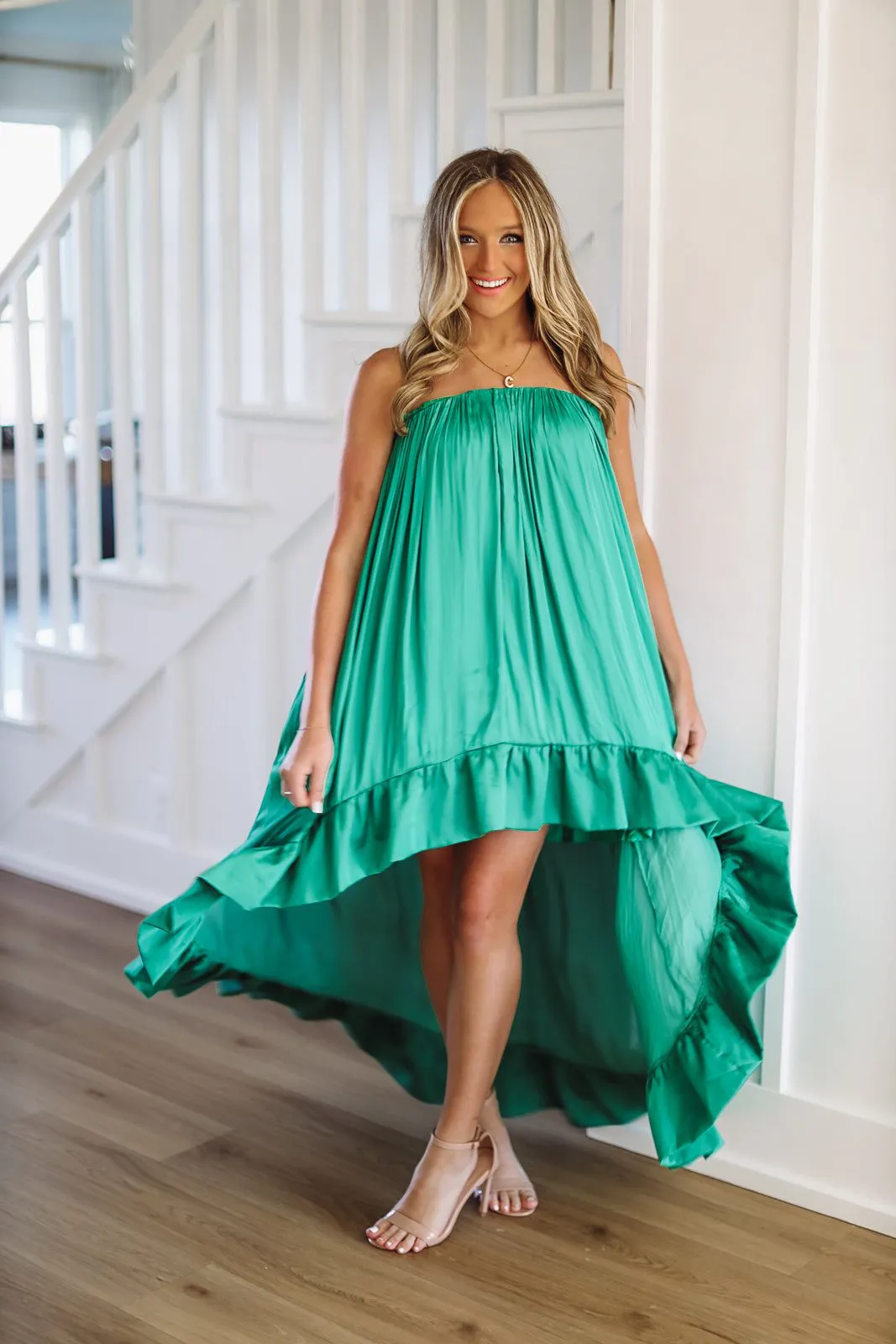 Say What You Will High Low Satin Dress - Green sold by Hazel & Olive product image thumbnail 2