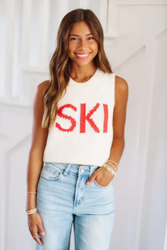 Ski Chunky Cropped Sweater - Cream and Red made by Hazel & Olive