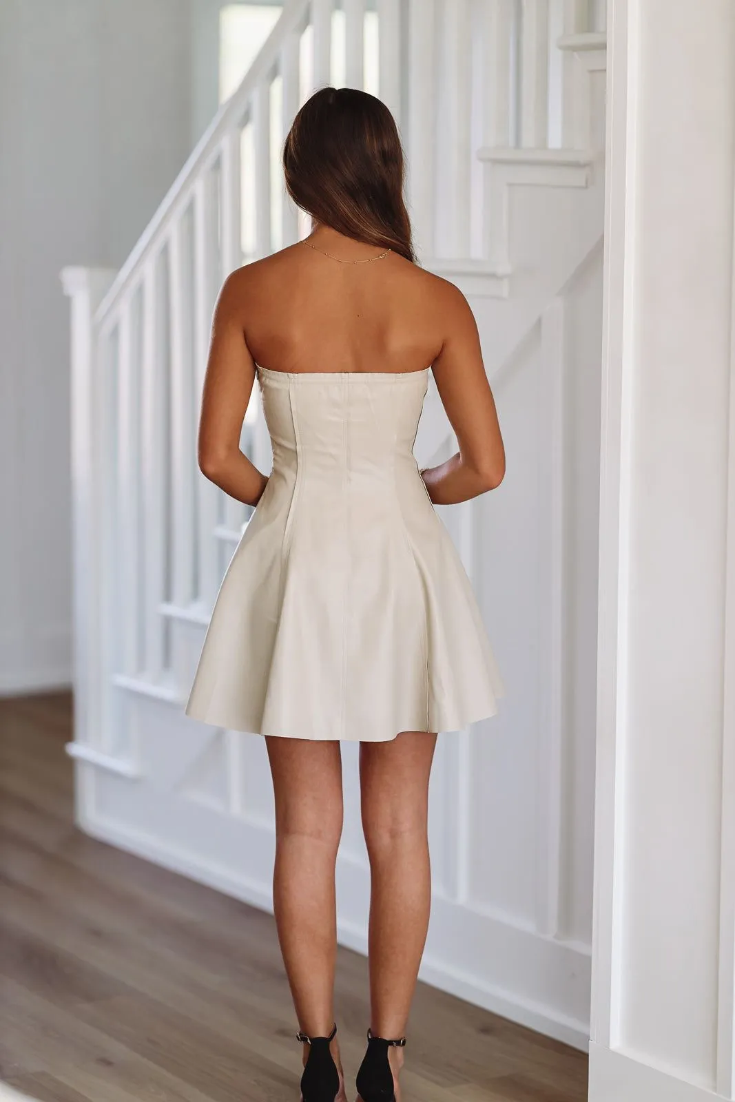 On My Mind Vegan Leather Mini Dress - Ecru sold by Hazel & Olive product image thumbnail 2