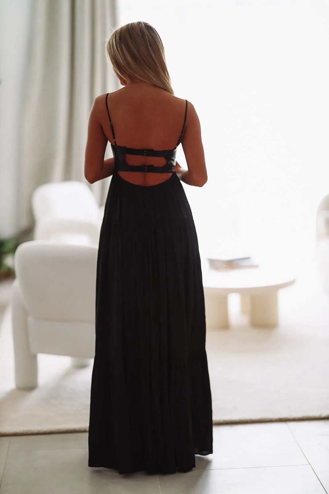Caviar Dreams Maxi Dress - Black and Black Vegan Leather sold by Hazel & Olive product image thumbnail 4