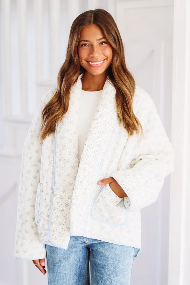 Worth Celebrating Quilted Jacket - Blue sold by Hazel & Olive