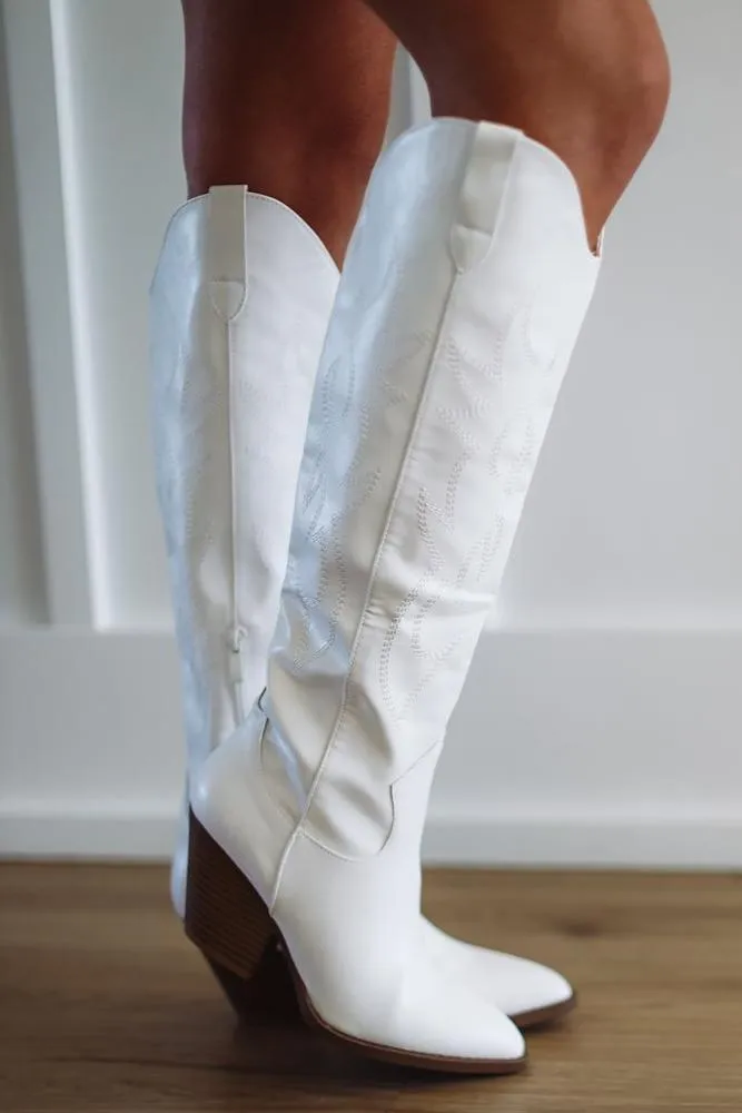 Here For a Good Time Cowboy Boots - White sold by Hazel & Olive