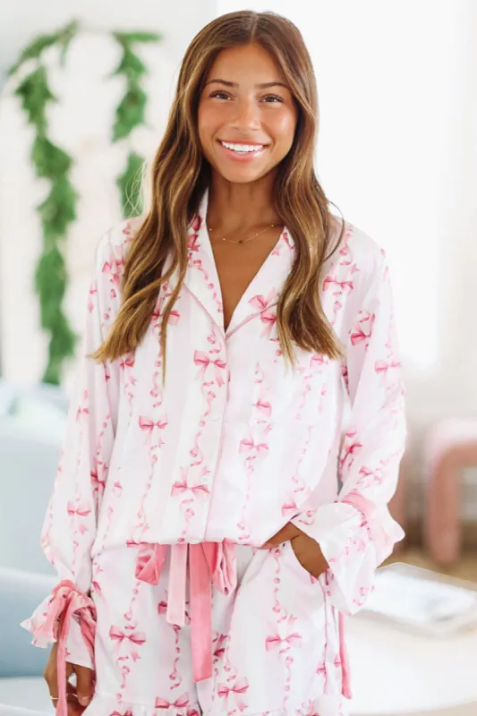 Ribbons and Bows Pajama Top - Pink sold by Hazel & Olive