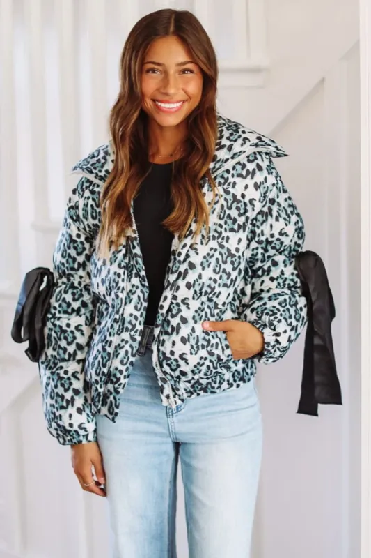 Leopard Puffer Jacket - Grey (FINAL SALE) sold by Hazel & Olive