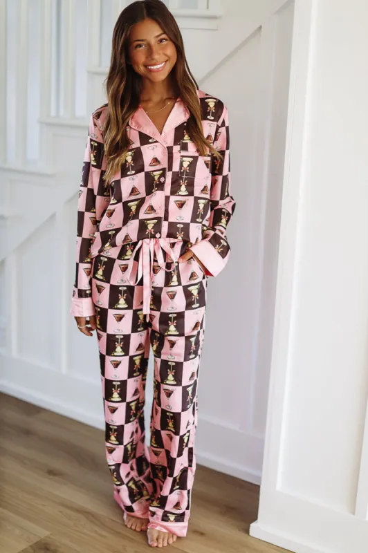 Martini Moments Pajama Pants - Pink and Brown sold by Hazel & Olive