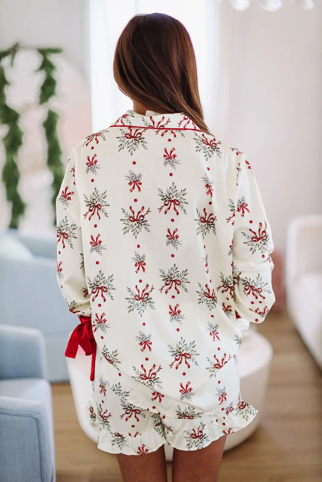 Holly Branches Pajama Shorts - Cream sold by Hazel & Olive product image thumbnail 2