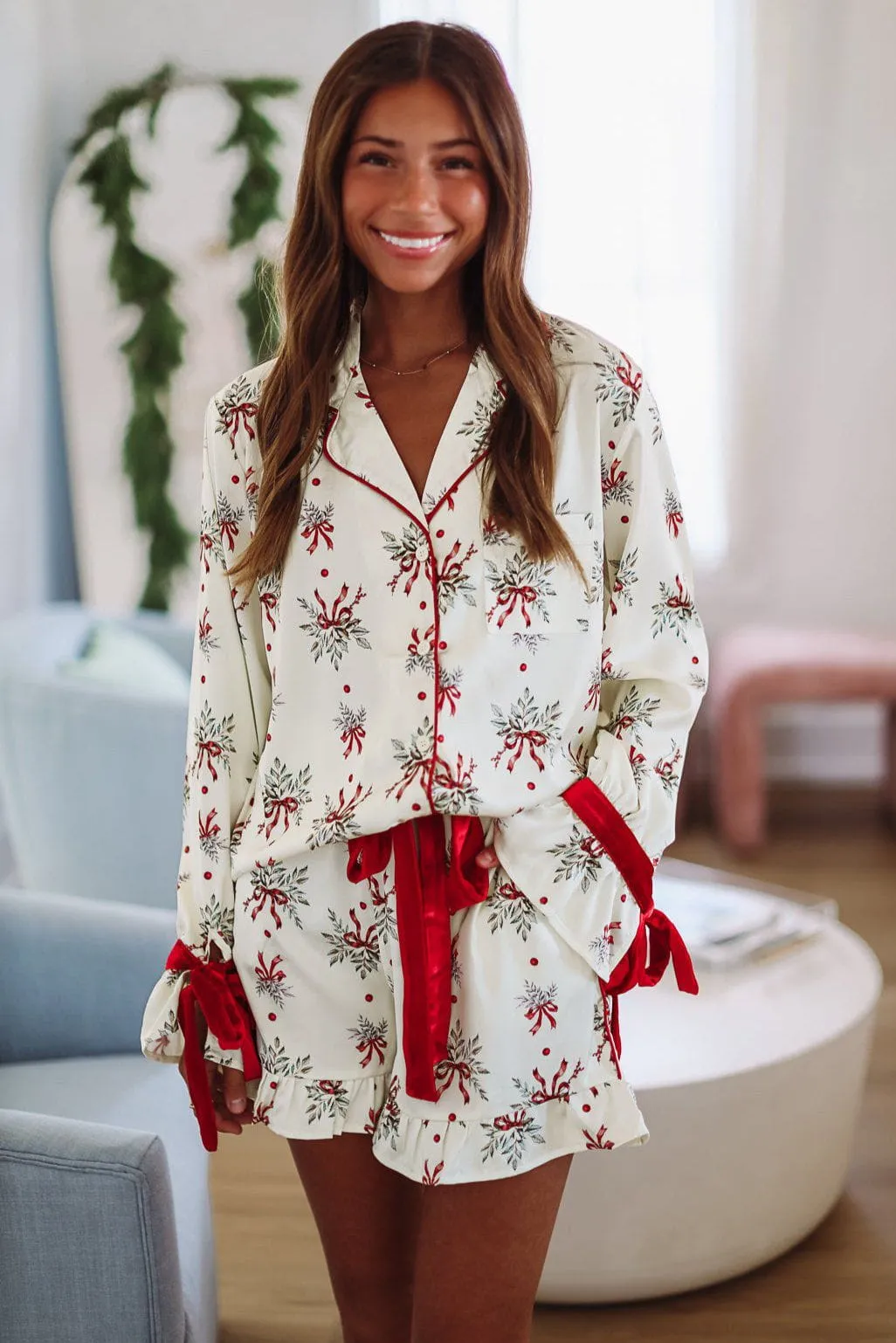 Holly Branches Pajama Shorts - Cream sold by Hazel & Olive