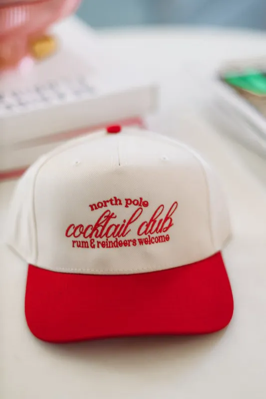 North Pole Cocktail Club Trucker Hat - Red and Cream sold by Hazel & Olive