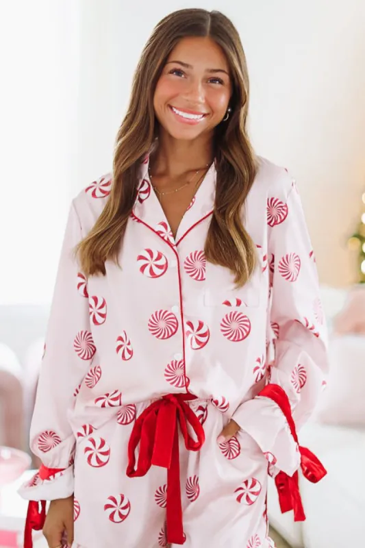 Peppermint Swirls Pajama Top - Pink sold by Hazel & Olive
