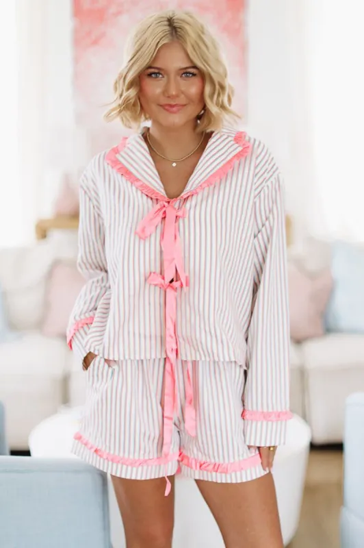 Cutie in Stripes Short and Top Pajama Set - Pink Blue and White  (FINAL SALE) sold by Hazel & Olive