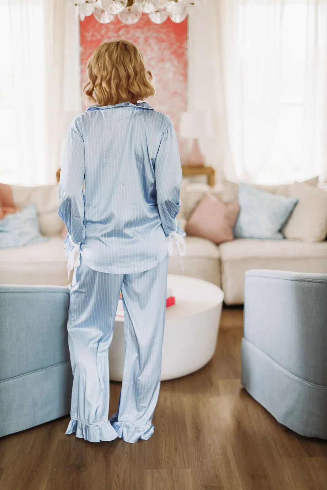 Sleeping on a Cloud Pant and Top Pajama Set - Sky Blue and White sold by Hazel & Olive product image thumbnail 2