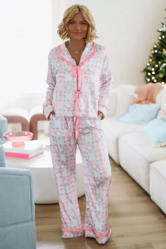 Fancy Me Pant and Top Pajama Set - Pink and Blue sold by Hazel & Olive