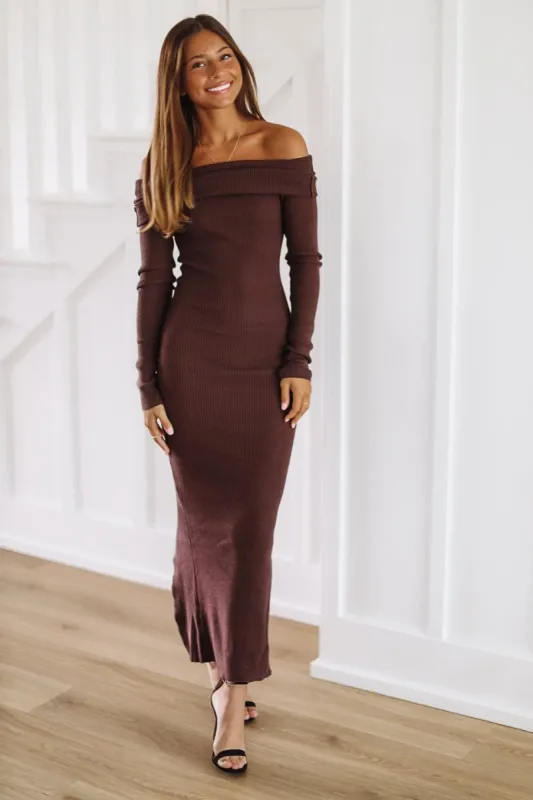 Feeling Frosty Maxi Dress - Brown sold by Hazel & Olive