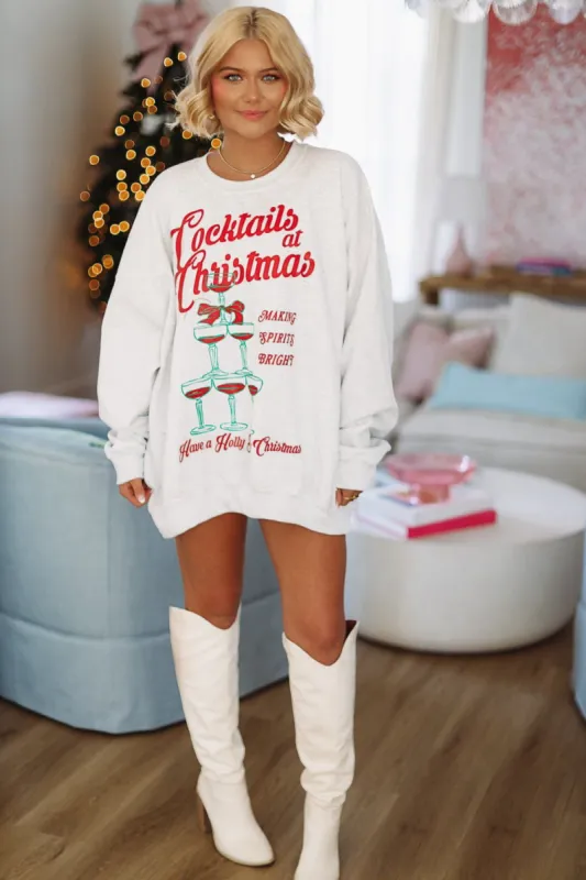 Christmas Cocktails Oversized Sweatshirt - Grey sold by Hazel & Olive
