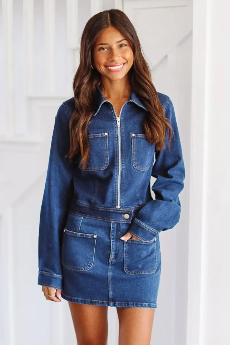Let's Go Out Tonight Denim Jacket - Dark Wash | Parallel