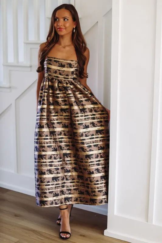 Make it Right Metallic Midi Dress - Black and Taupe sold by Hazel & Olive