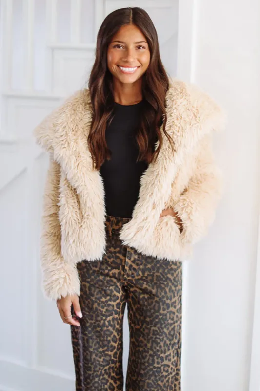 Chinchilly Faux Fur Jacket - Khaki sold by Hazel & Olive