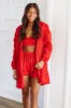 Fuzzy Comfort Shorts, Top and Cardigan Set - Red sold by Hazel & Olive