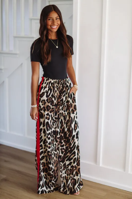 Leopard Red Stripe Pants - Brown sold by Hazel & Olive