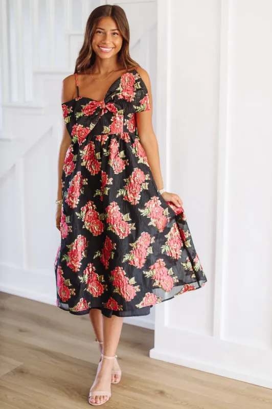 Scarlett Blossom Midi Dress - Black and Fuchsia sold by Hazel & Olive