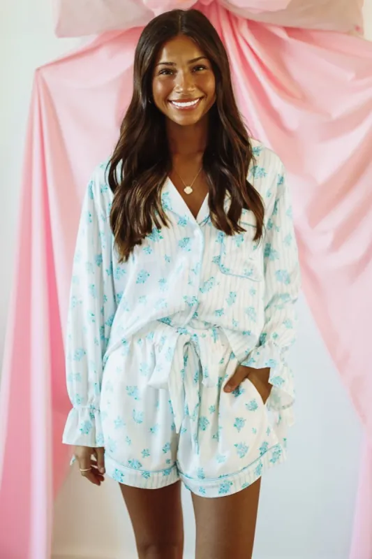 Spectacular Sleeping Pajama Set - Light Blue and White sold by Hazel & Olive