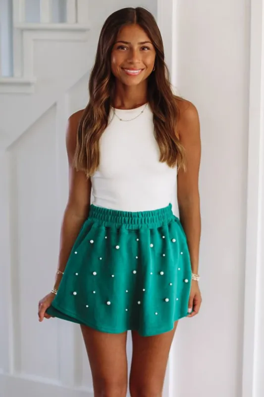So Close Pearl Embellished Skort - Green sold by Hazel & Olive